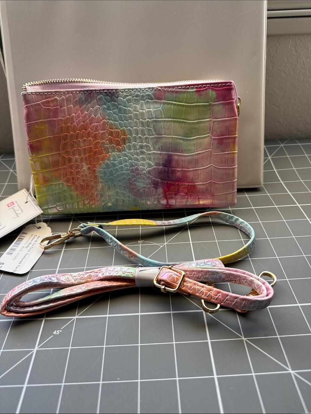 Multicolor Pastel Croc-Embossed Satchel with Detachable Strap